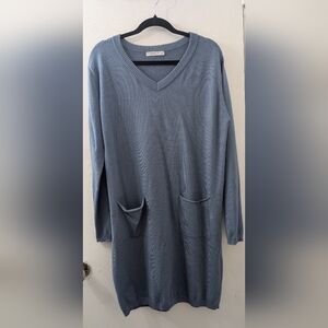 Angela Mara Women's Blue V-Neck 5% Cashmere Tunic